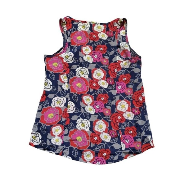 Fossil 100% Silk Tank Blouse Women Medium Red Black Sleeveless Top Floral Poppy - Picture 2 of 7